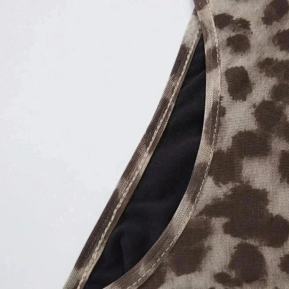 Multicolor Casual Women's Leopard Print Oblique Shoulder Bodysuit - Picture 3 of 7